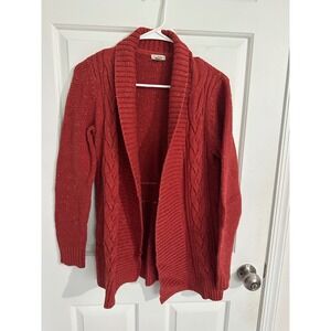 L.L.Bean Womens XS Rust Red Cable Knit Open Front Cardigan Sweater‎ Cottagecore